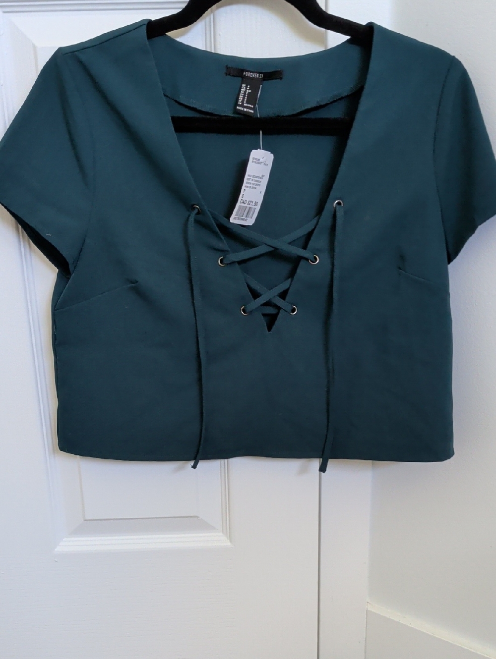 Forever 21 Green Lace-Up Crop Top